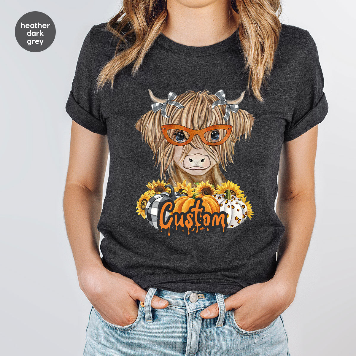 Custom Cow Shirt, Fall Graphic Tees, Personalized Farmer Gifts, Customized Pumpkin T-Shirt, Kids Farm Clothing, Thanksgiving Vneck Tshirt