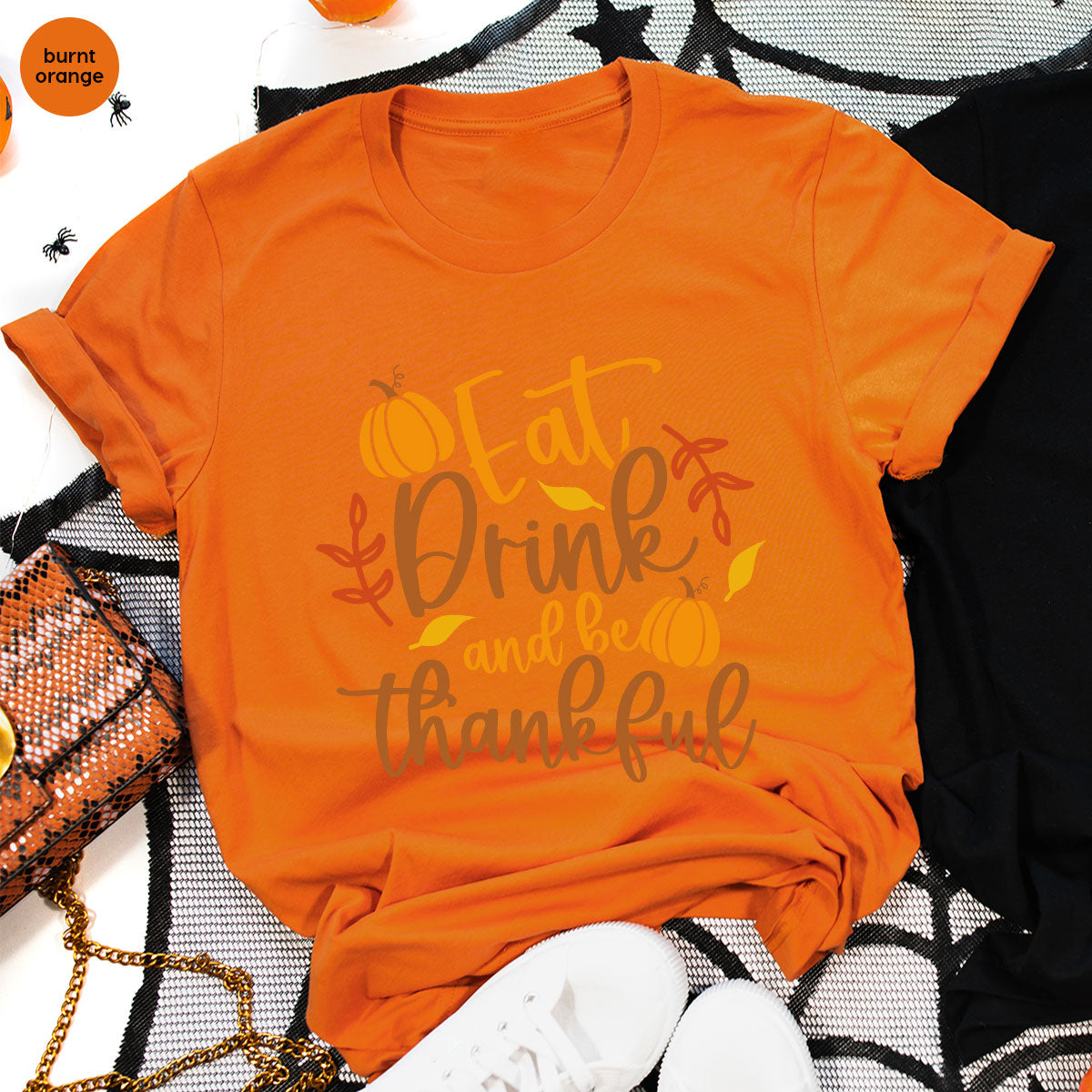 Cute Pumpkin T-Shirt, Fall Graphic Tees, Thankful Gifts, Thanksgiving Outfits, Autumn Crewneck Sweatshirt, Fall Leaves Vneck Shirt