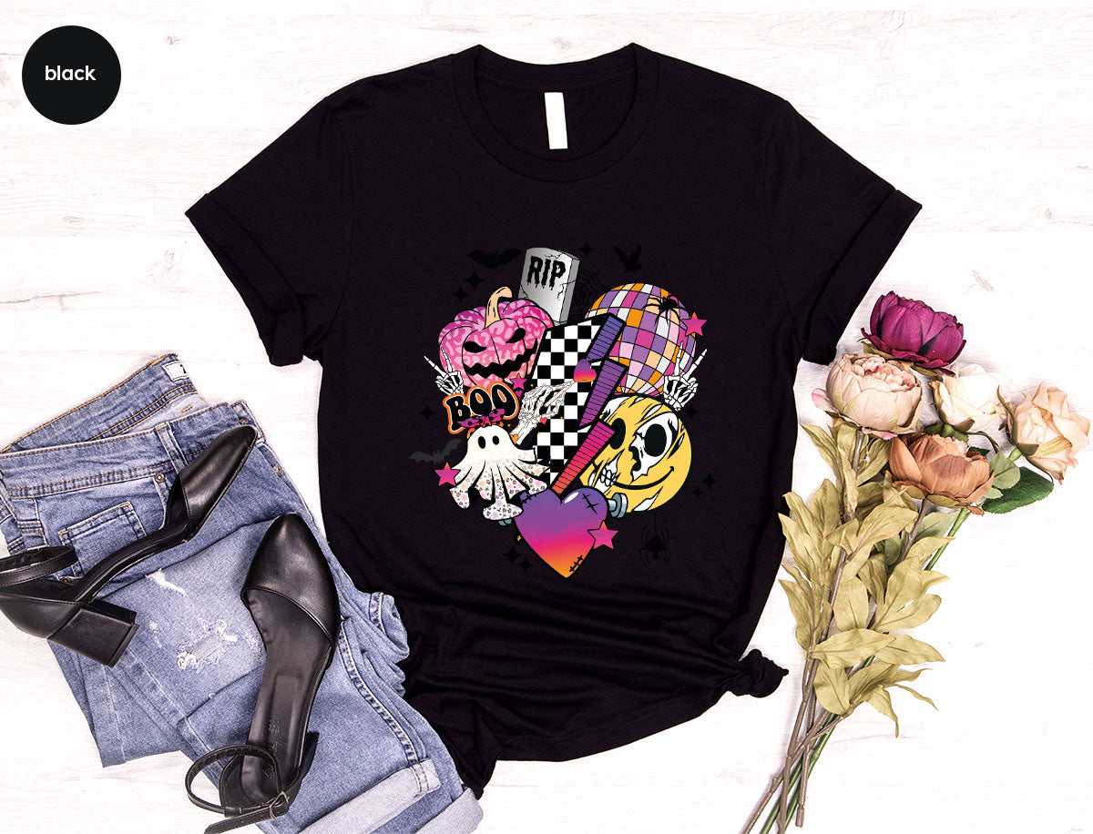Retro Halloween Shirt, Spooky Pumpkin Shirt, Cool Checkered Outfit