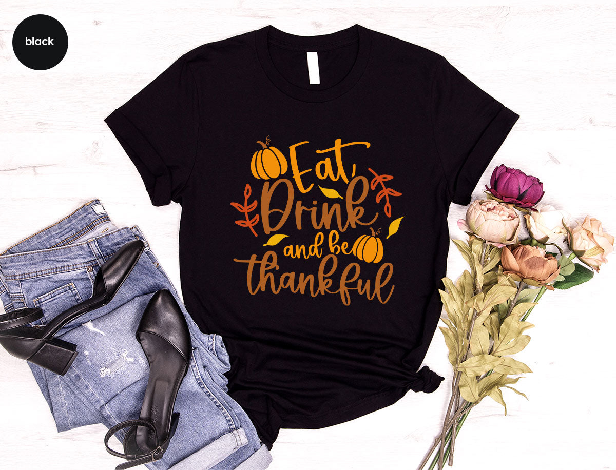 Cute Pumpkin T-Shirt, Fall Graphic Tees, Thankful Gifts, Thanksgiving Outfits, Autumn Crewneck Sweatshirt, Fall Leaves Vneck Shirt