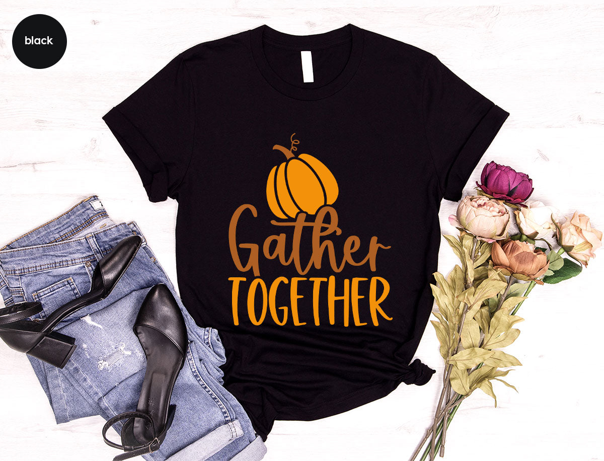 Fall Crewneck Sweatshirt, Thanksgiving Family Outfits, Pumpkin Graphic Tees, Autumn Clothing, Thankful Toddler Tshirt, Gather Together Shirt