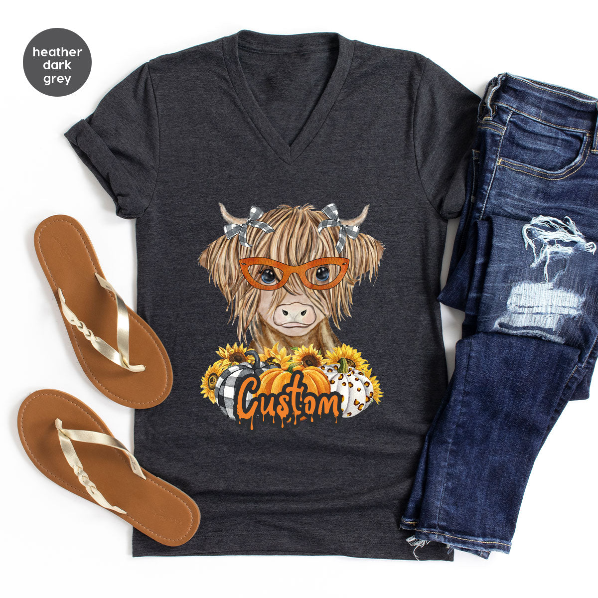 Custom Cow Shirt, Fall Graphic Tees, Personalized Farmer Gifts, Customized Pumpkin T-Shirt, Kids Farm Clothing, Thanksgiving Vneck Tshirt