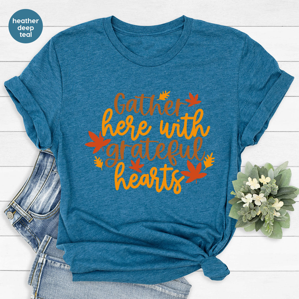 Fall Leaves Graphic Tees, Autumn Crewneck Sweatshirt, Fall Gifts, Happy Thanksgiving Clothing, Thankful T-Shirt, Matching Family Shirt