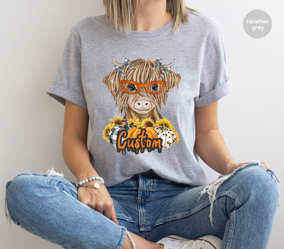 Custom Cow Shirt, Fall Graphic Tees, Personalized Farmer Gifts, Customized Pumpkin T-Shirt, Kids Farm Clothing, Thanksgiving Vneck Tshirt