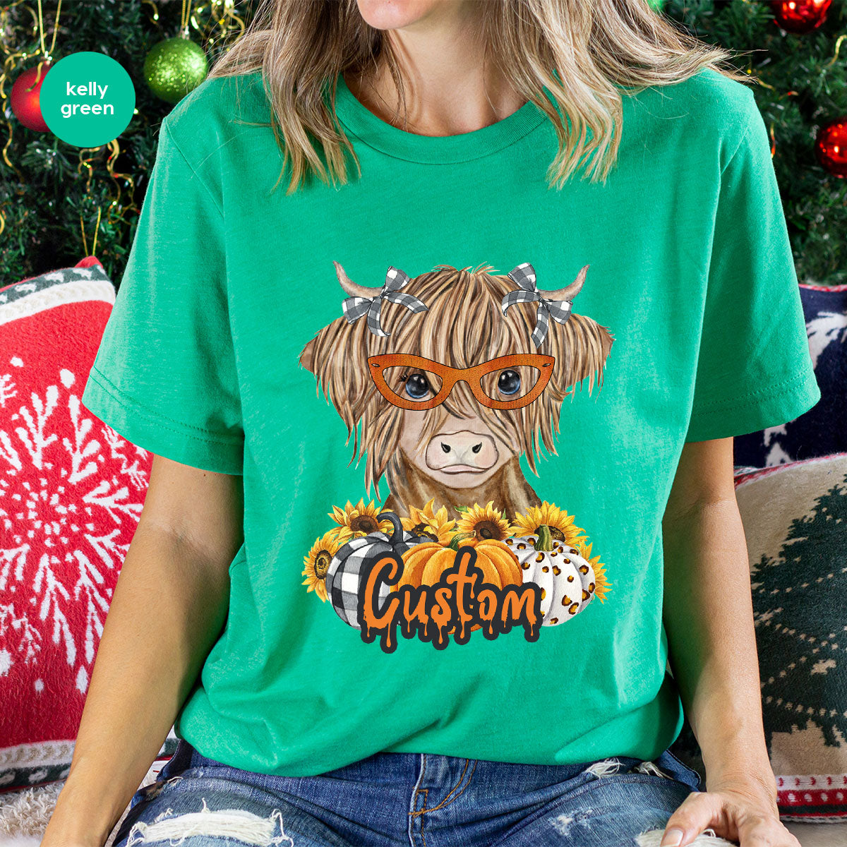 Custom Cow Shirt, Fall Graphic Tees, Personalized Farmer Gifts, Customized Pumpkin T-Shirt, Kids Farm Clothing, Thanksgiving Vneck Tshirt