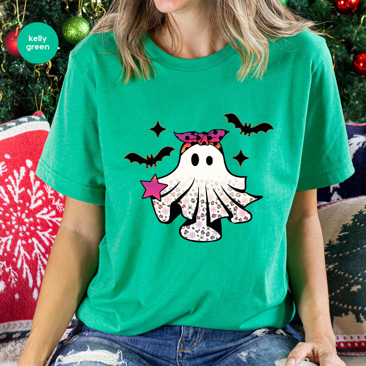 Spooky Season Outfit, Ghost Graphic Tee, Girls Boo Vneck TShirt