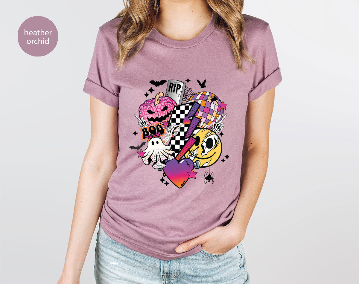 Retro Halloween Shirt, Spooky Pumpkin Shirt, Cool Checkered Outfit