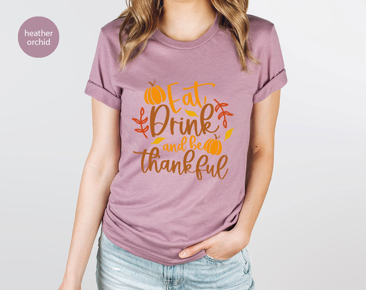 Cute Pumpkin T-Shirt, Fall Graphic Tees, Thankful Gifts, Thanksgiving Outfits, Autumn Crewneck Sweatshirt, Fall Leaves Vneck Shirt