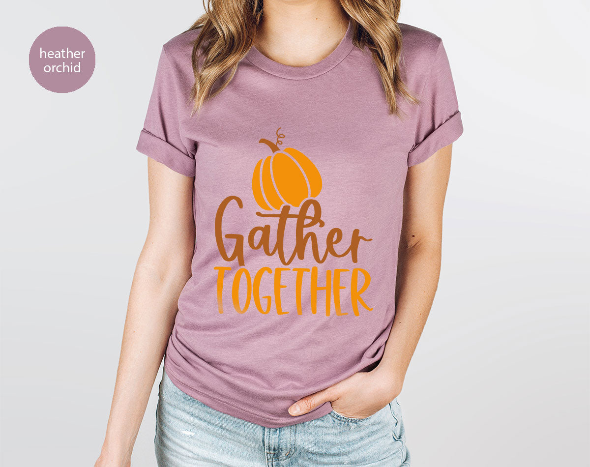 Fall Crewneck Sweatshirt, Thanksgiving Family Outfits, Pumpkin Graphic Tees, Autumn Clothing, Thankful Toddler Tshirt, Gather Together Shirt