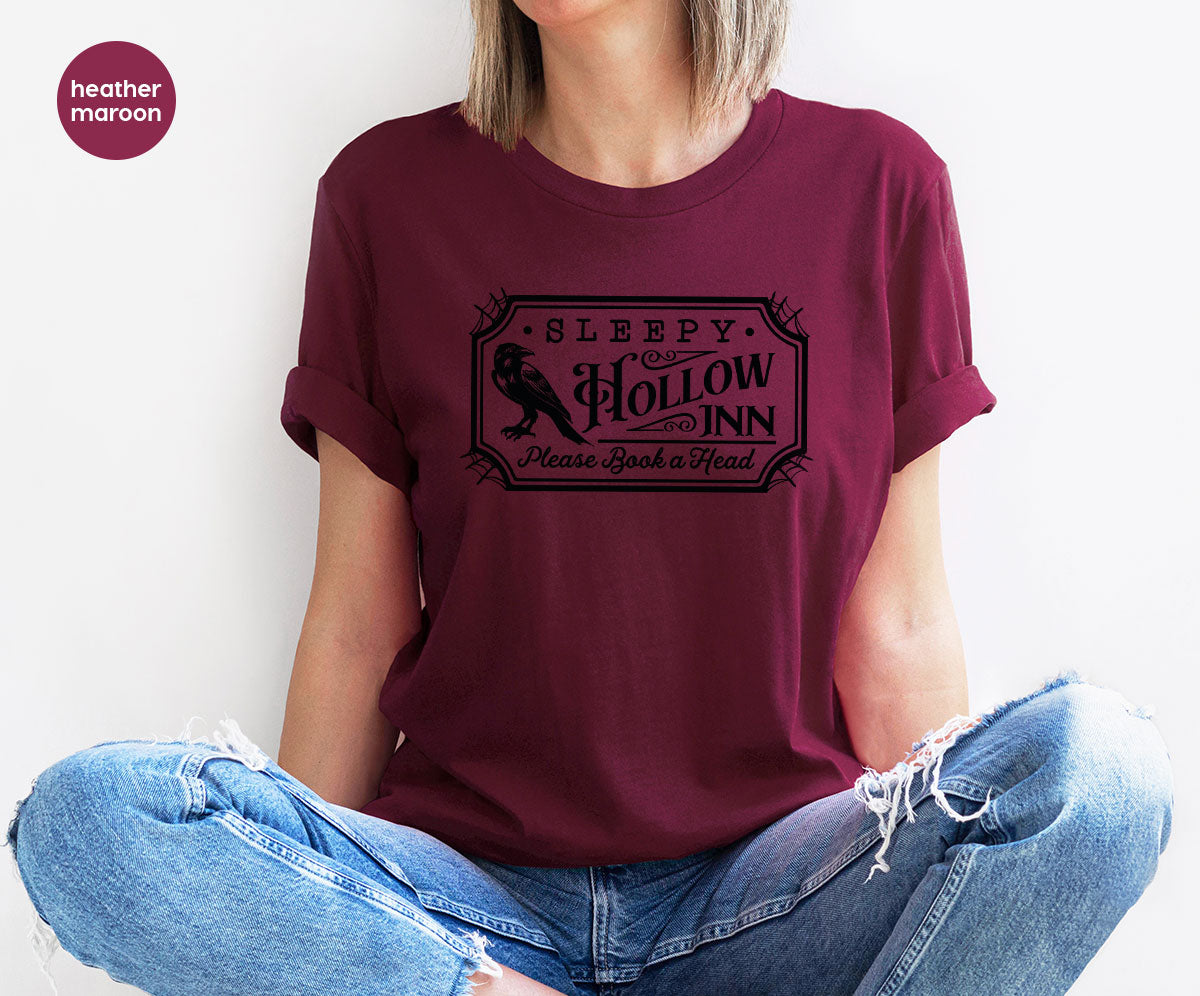 Halloween Crewneck Sweatshirt, Crow Graphic Tees, Gift for Him, Cool Movie T-Shirt, Gift for Her, Spooky Season Party VNeck Shirt