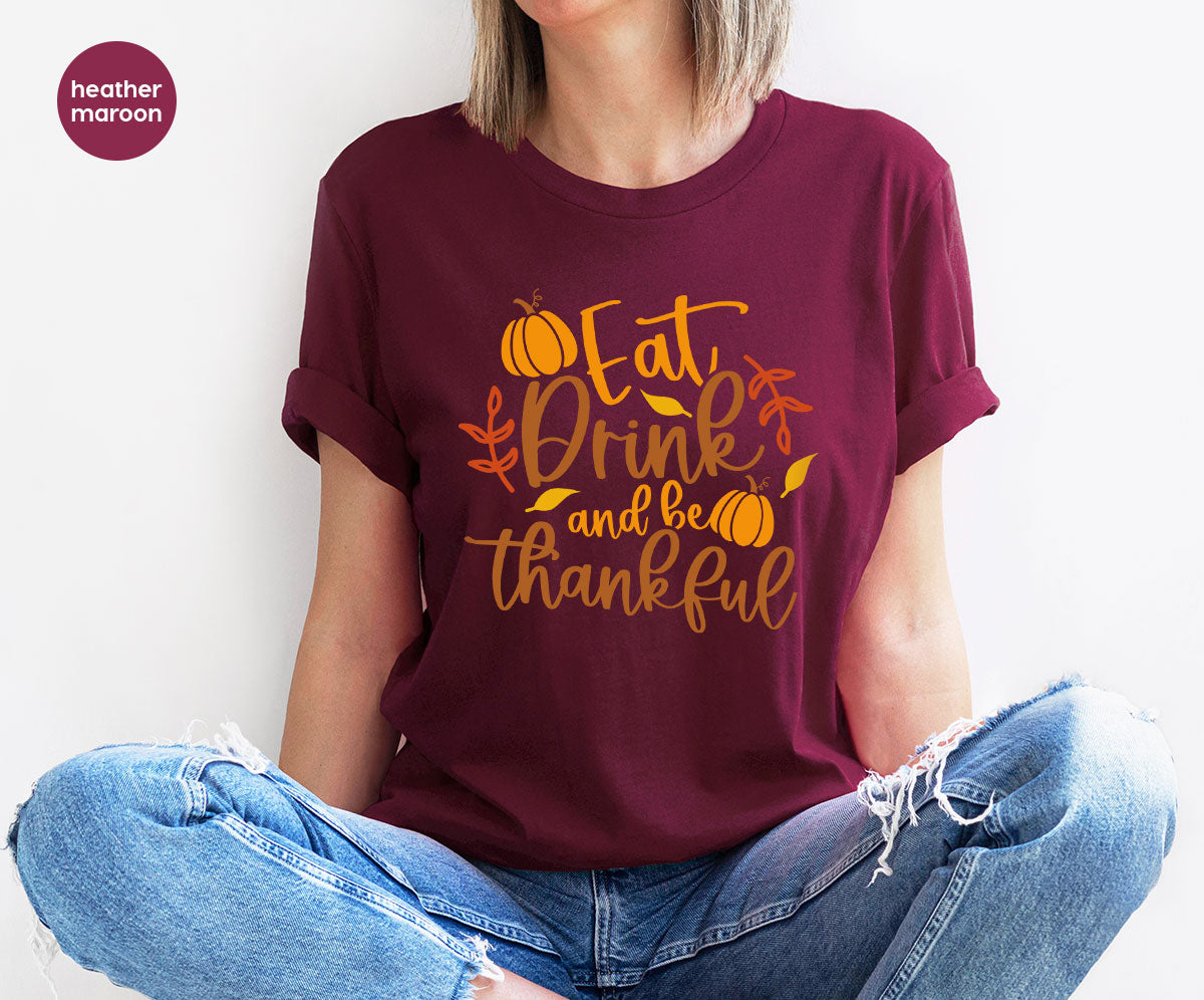 Cute Pumpkin T-Shirt, Fall Graphic Tees, Thankful Gifts, Thanksgiving Outfits, Autumn Crewneck Sweatshirt, Fall Leaves Vneck Shirt