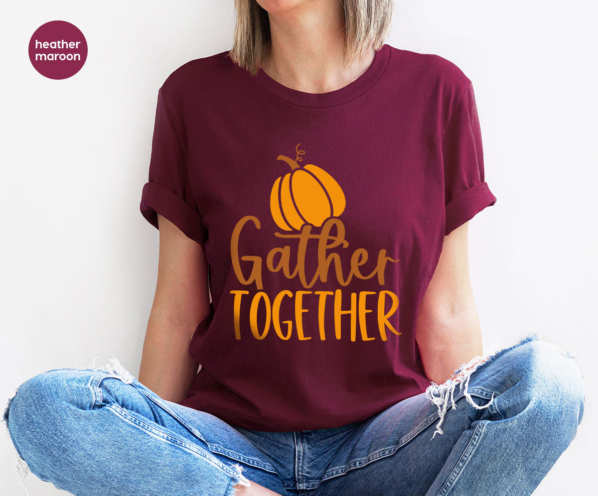 Fall Crewneck Sweatshirt, Thanksgiving Family Outfits, Pumpkin Graphic Tees, Autumn Clothing, Thankful Toddler Tshirt, Gather Together Shirt