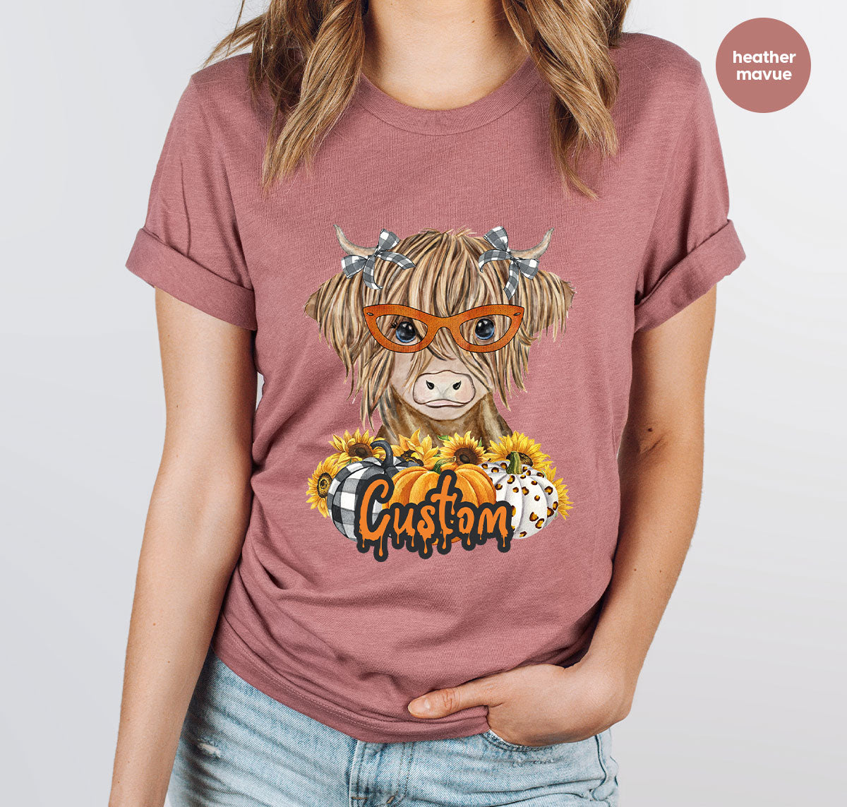 Custom Cow Shirt, Fall Graphic Tees, Personalized Farmer Gifts, Customized Pumpkin T-Shirt, Kids Farm Clothing, Thanksgiving Vneck Tshirt