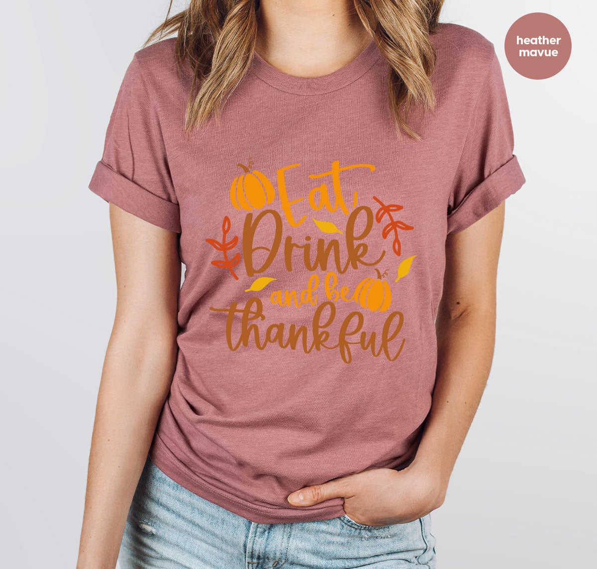 Cute Pumpkin T-Shirt, Fall Graphic Tees, Thankful Gifts, Thanksgiving Outfits, Autumn Crewneck Sweatshirt, Fall Leaves Vneck Shirt