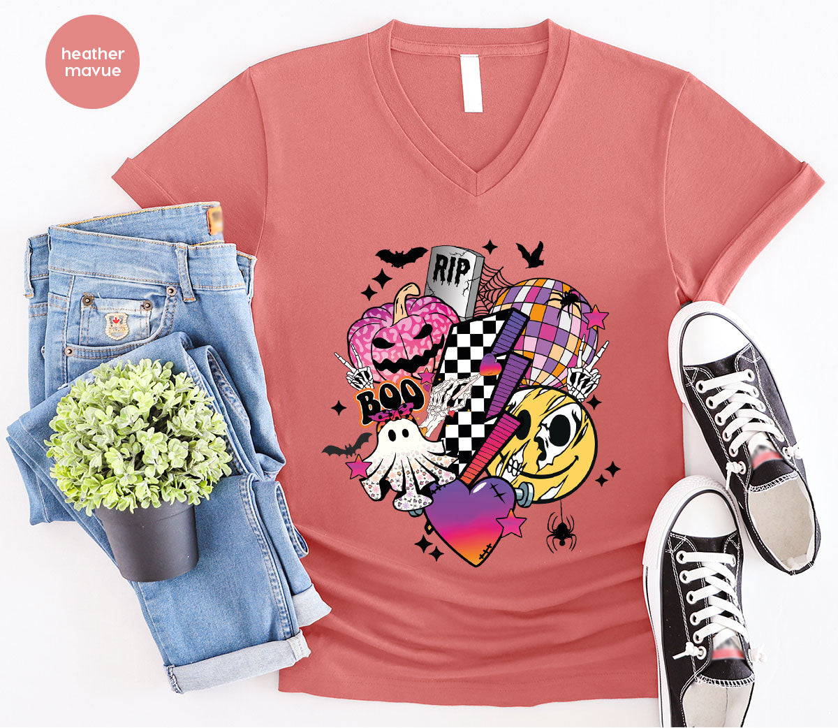 Retro Halloween Shirt, Spooky Pumpkin Shirt, Cool Checkered Outfit