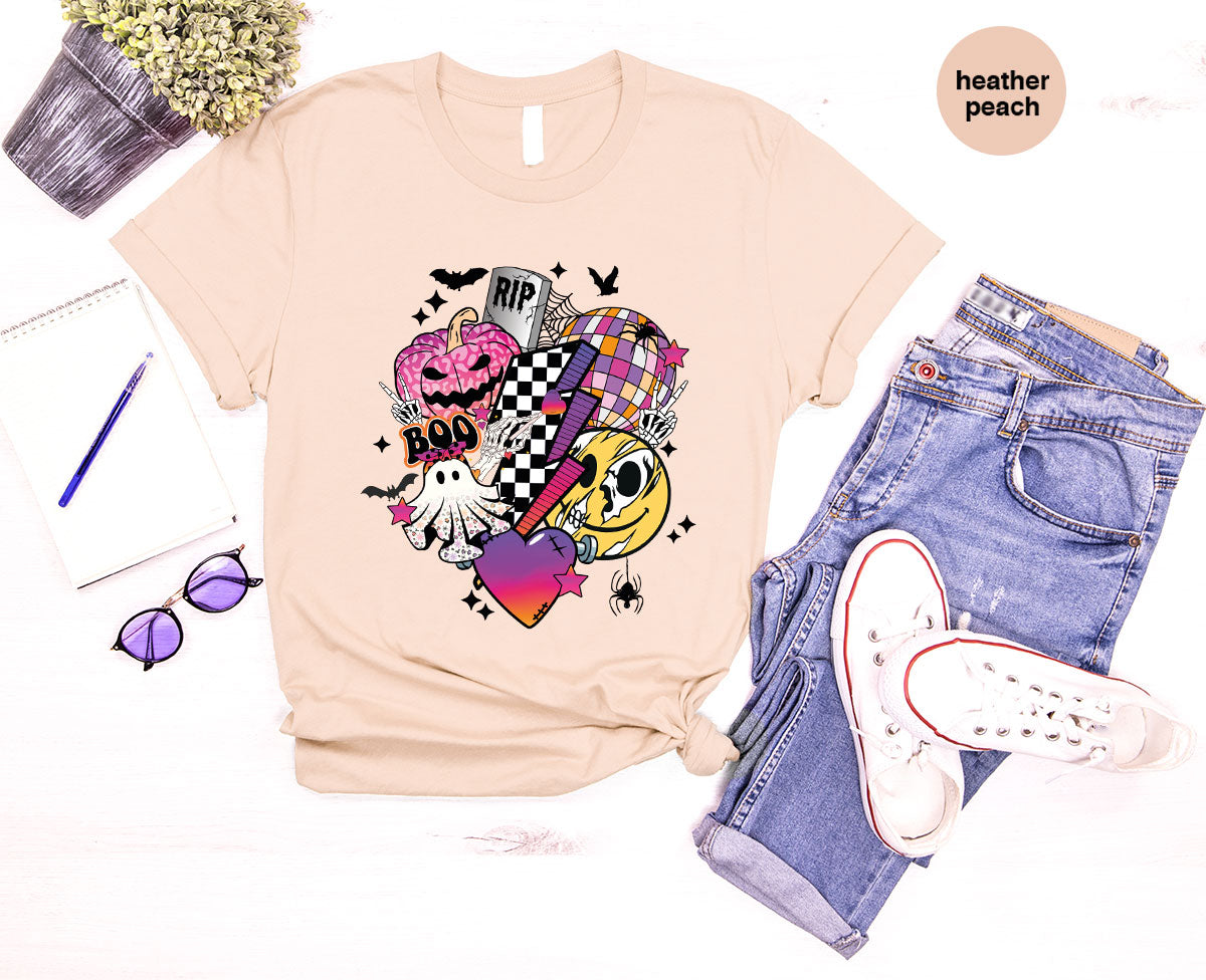 Retro Halloween Shirt, Spooky Pumpkin Shirt, Cool Checkered Outfit