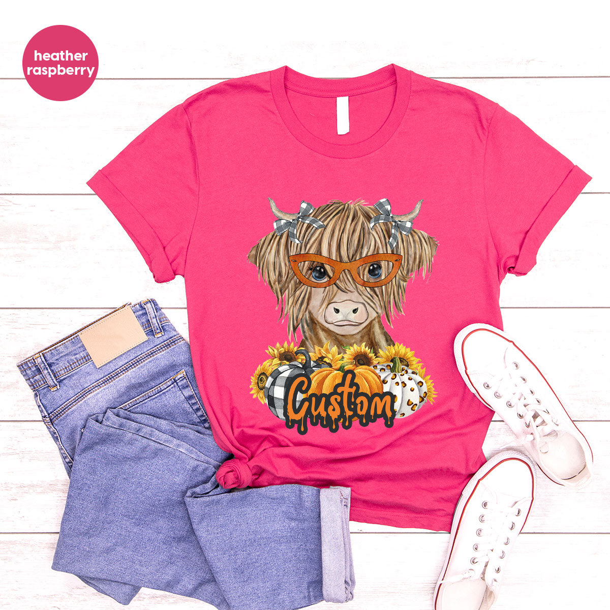 Custom Cow Shirt, Fall Graphic Tees, Personalized Farmer Gifts, Customized Pumpkin T-Shirt, Kids Farm Clothing, Thanksgiving Vneck Tshirt