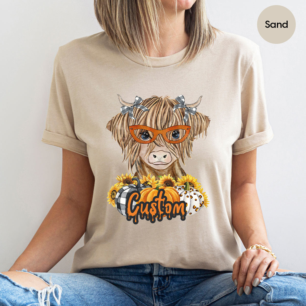 Custom Cow Shirt, Fall Graphic Tees, Personalized Farmer Gifts, Customized Pumpkin T-Shirt, Kids Farm Clothing, Thanksgiving Vneck Tshirt