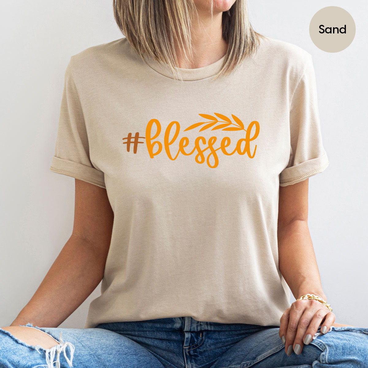 Cute Blessed T-Shirt, Fall Leaves Graphic Tees, Gift for Her, Womens Autumn Clothing, Thanksgiving Sweatshirt, Girls Vneck Tshirts