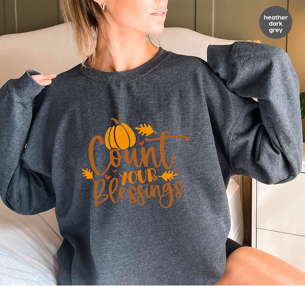 Cute Fall Outfit, Pumpkin Shirts, Gift for Her, Thanksgiving Clothing, Autumn Crewneck Sweatshirt, Blessed Vneck Tshirt, Leaves Graphic Tees