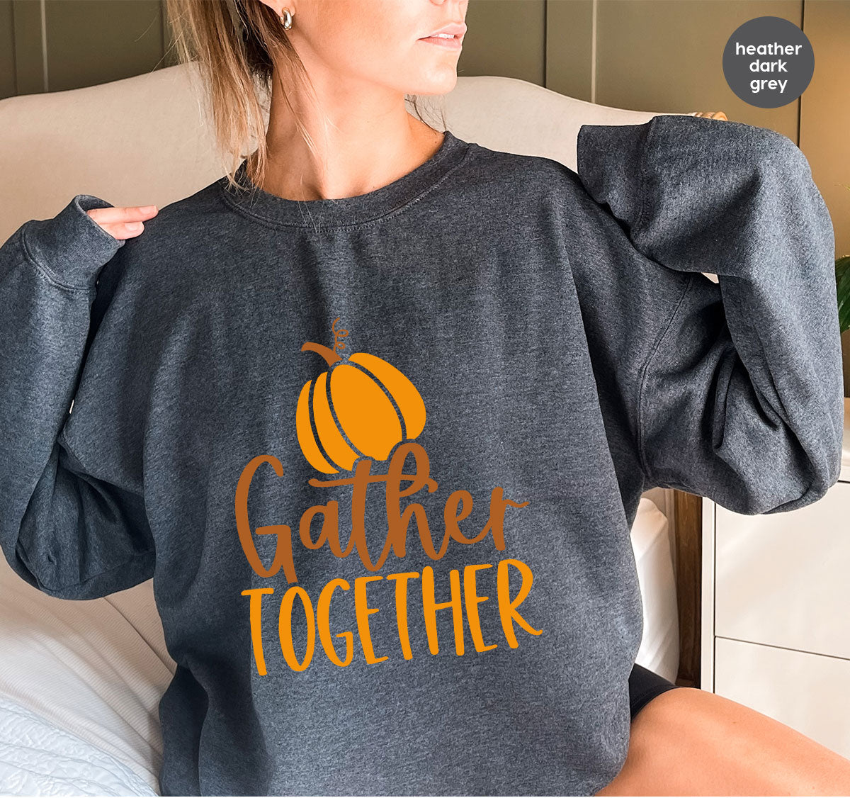 Fall Crewneck Sweatshirt, Thanksgiving Family Outfits, Pumpkin Graphic Tees, Autumn Clothing, Thankful Toddler Tshirt, Gather Together Shirt