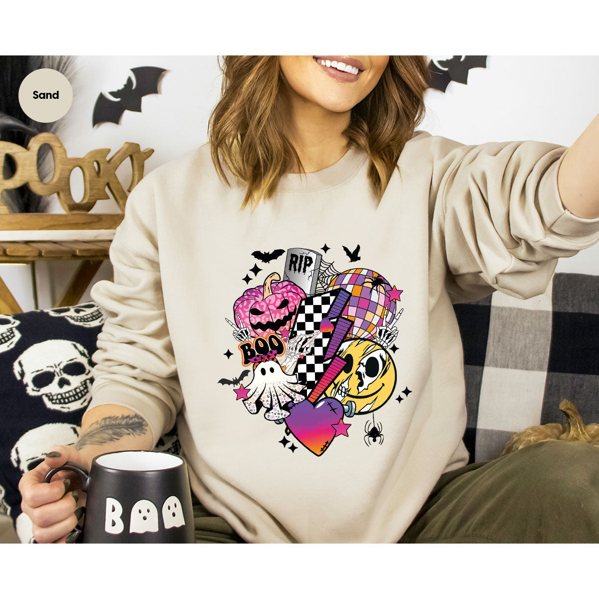 Retro Halloween Shirt, Spooky Pumpkin Shirt, Cool Checkered Outfit