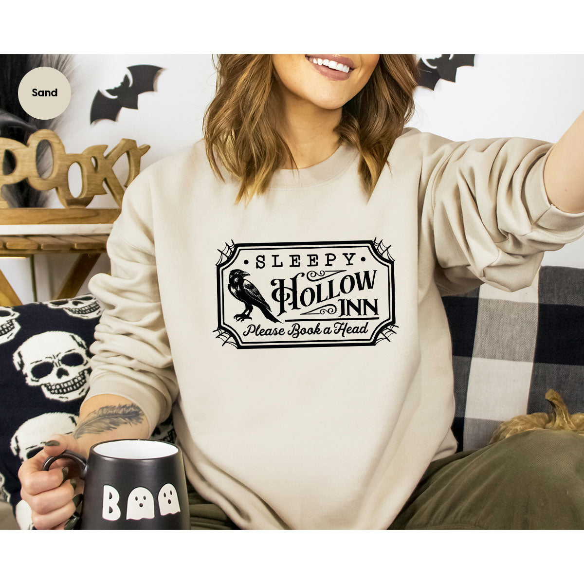 Halloween Crewneck Sweatshirt, Crow Graphic Tees, Gift for Him, Cool Movie T-Shirt, Gift for Her, Spooky Season Party VNeck Shirt