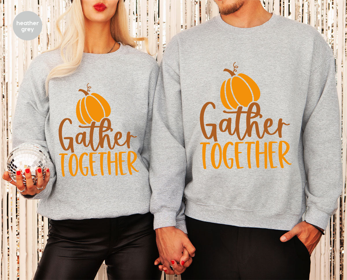 Fall Crewneck Sweatshirt, Thanksgiving Family Outfits, Pumpkin Graphic Tees, Autumn Clothing, Thankful Toddler Tshirt, Gather Together Shirt