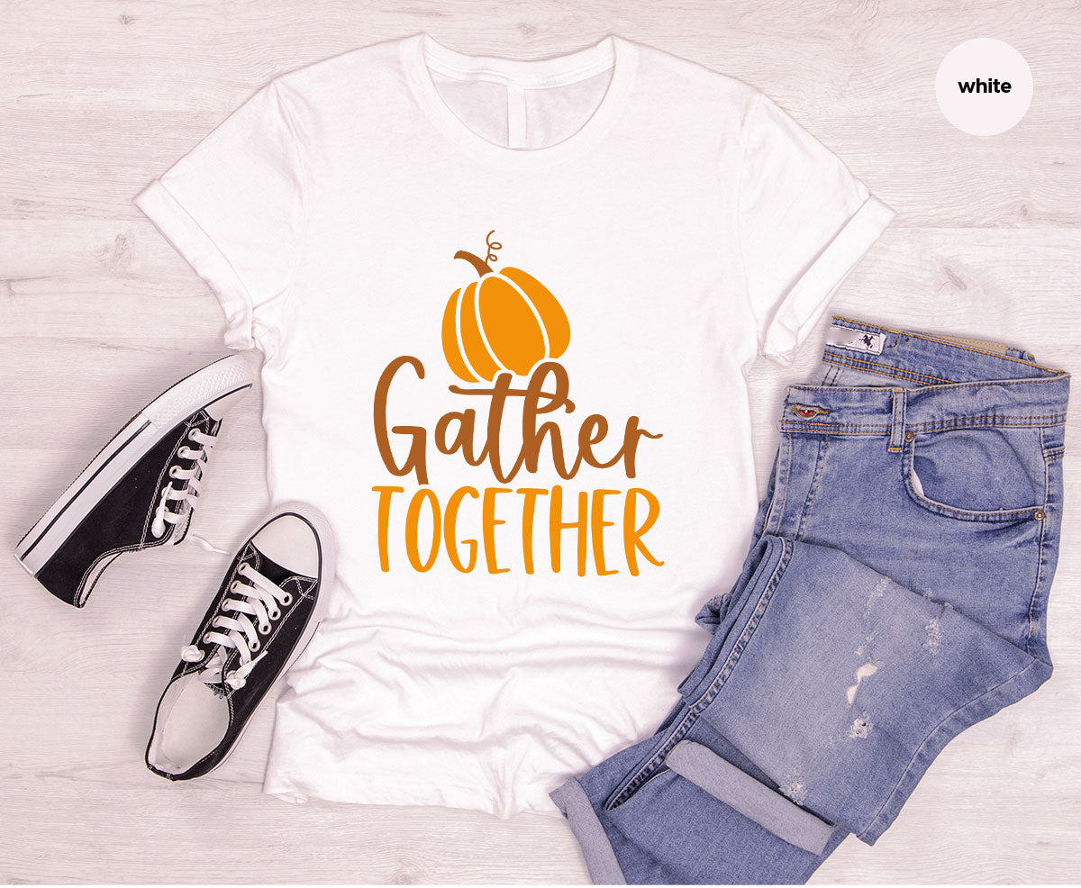 Fall Crewneck Sweatshirt, Thanksgiving Family Outfits, Pumpkin Graphic Tees, Autumn Clothing, Thankful Toddler Tshirt, Gather Together Shirt