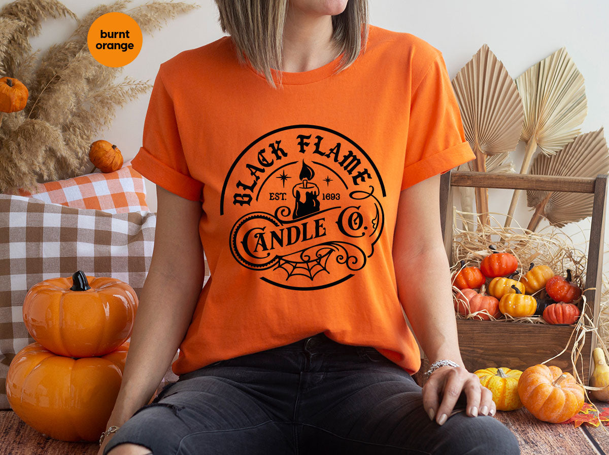 Black Flame Candle Shirt, Halloween Gifts, Hocus Pocus Tshirt, Halloween Party Clothing, Witch Vneck T-Shirt, Witchy Shirts, Gift for Her
