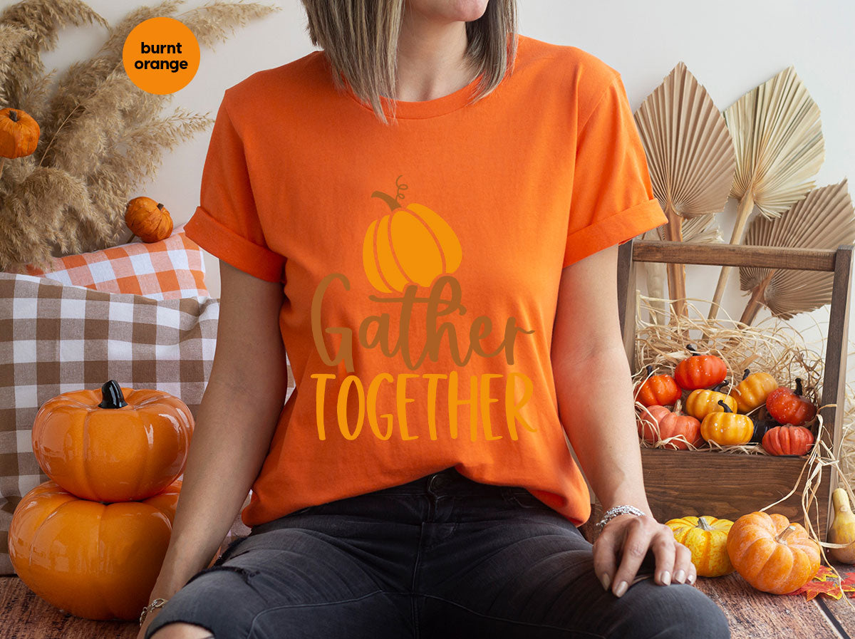 Fall Crewneck Sweatshirt, Thanksgiving Family Outfits, Pumpkin Graphic Tees, Autumn Clothing, Thankful Toddler Tshirt, Gather Together Shirt