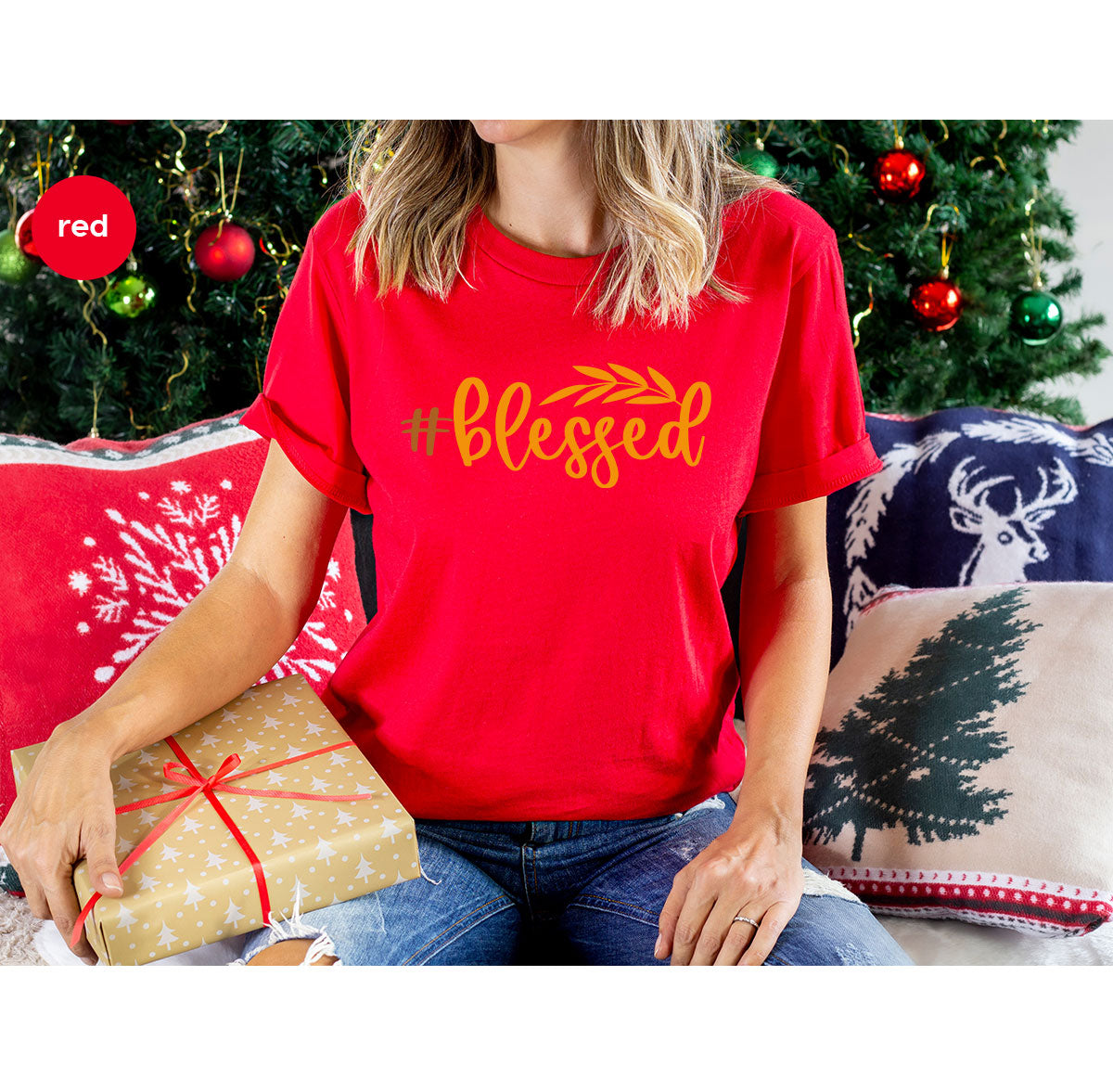 Cute Blessed T-Shirt, Fall Leaves Graphic Tees, Gift for Her, Womens Autumn Clothing, Thanksgiving Sweatshirt, Girls Vneck Tshirts