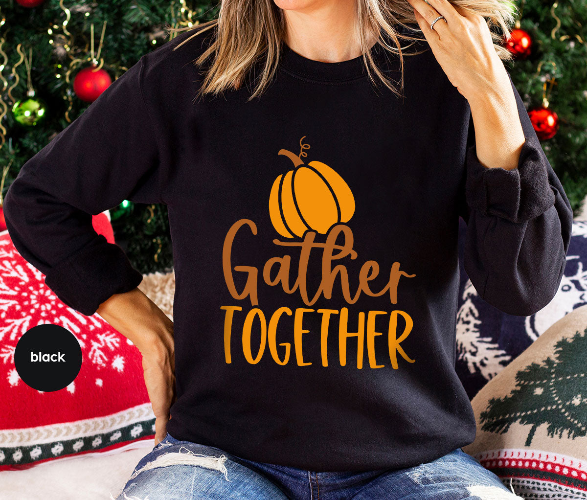 Fall Crewneck Sweatshirt, Thanksgiving Family Outfits, Pumpkin Graphic Tees, Autumn Clothing, Thankful Toddler Tshirt, Gather Together Shirt