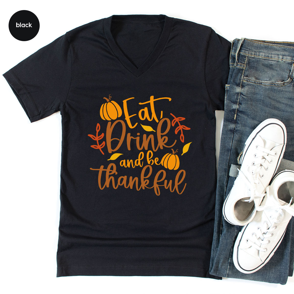 Cute Pumpkin T-Shirt, Fall Graphic Tees, Thankful Gifts, Thanksgiving Outfits, Autumn Crewneck Sweatshirt, Fall Leaves Vneck Shirt