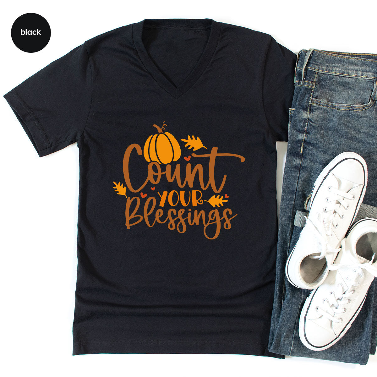 Cute Fall Outfit, Pumpkin Shirts, Gift for Her, Thanksgiving Clothing, Autumn Crewneck Sweatshirt, Blessed Vneck Tshirt, Leaves Graphic Tees