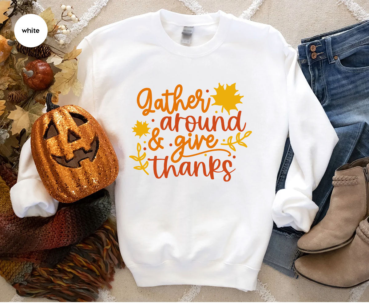 Thanksgiving Sweatshirts, Gifts for Family, Kids Fall Clothes, Leaves Graphic Tees, Autumn Toddler Outfits, Thankful Vneck TShirt