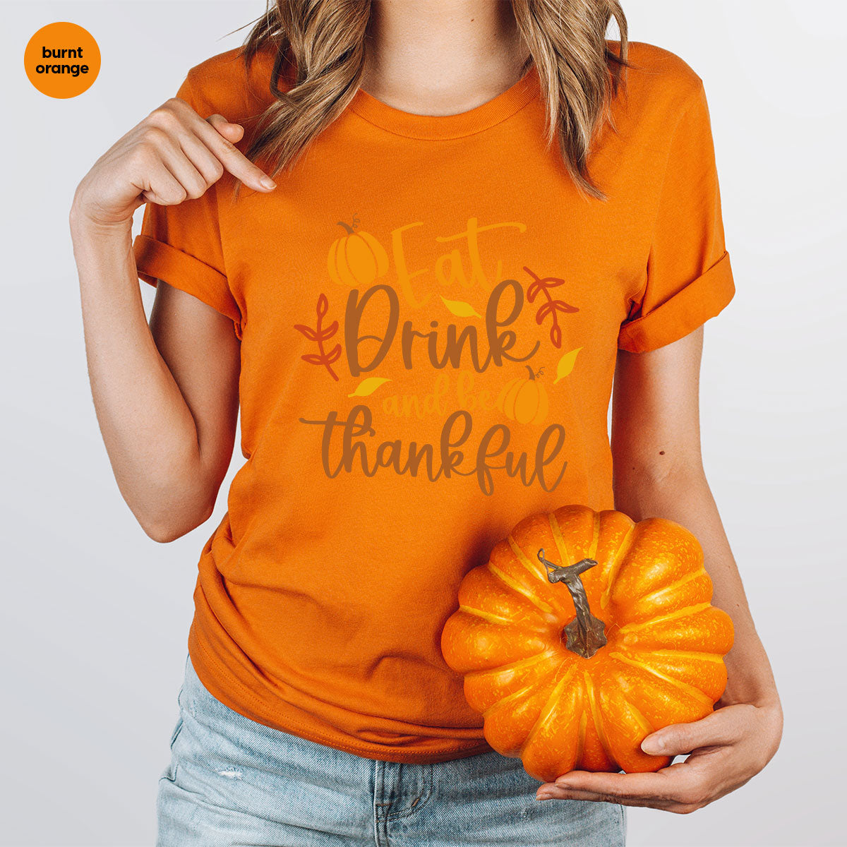 Cute Pumpkin T-Shirt, Fall Graphic Tees, Thankful Gifts, Thanksgiving Outfits, Autumn Crewneck Sweatshirt, Fall Leaves Vneck Shirt