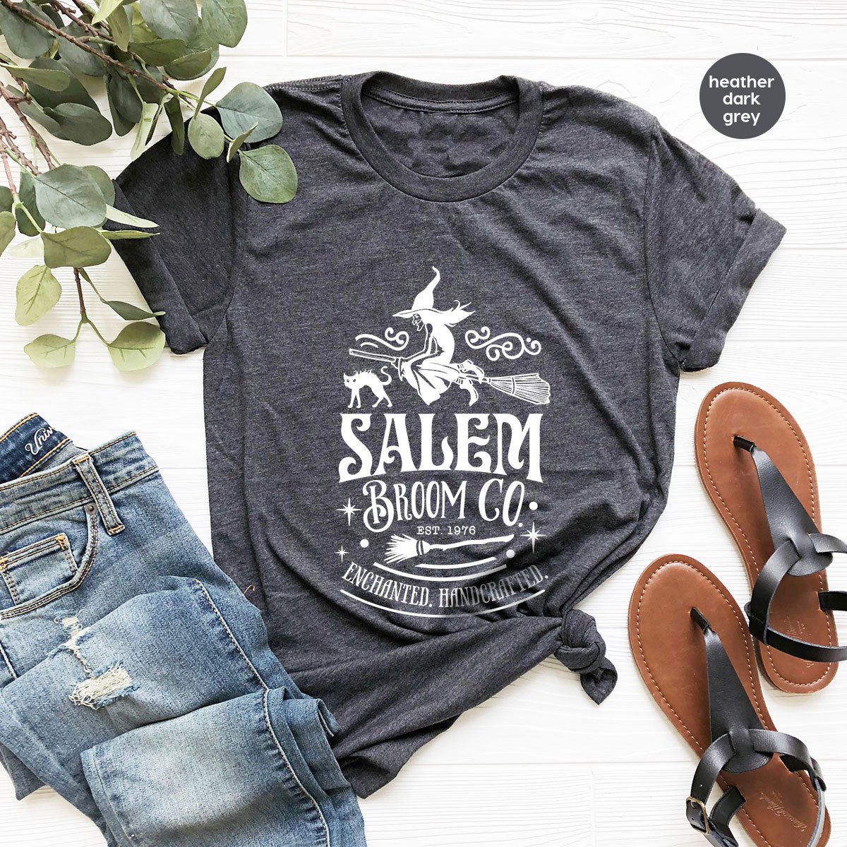 Halloween T-Shirt, Halloween Gifts, Salem Graphic Tees, Witchy Gifts, Witch Crewneck Sweatshirt, Womens Vneck T Shirt, Broom Shirt