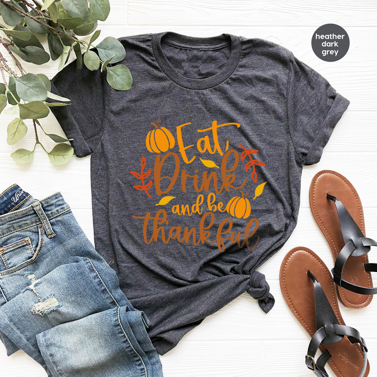 Cute Pumpkin T-Shirt, Fall Graphic Tees, Thankful Gifts, Thanksgiving Outfits, Autumn Crewneck Sweatshirt, Fall Leaves Vneck Shirt