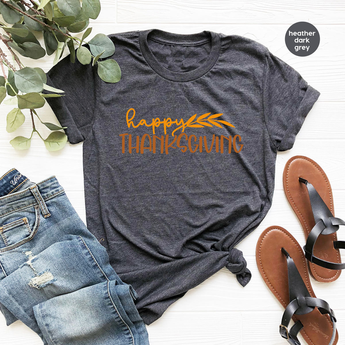 Happy Thanksgiving Shirt, Fall Crewneck Sweatshirt, Family Gifts, Matching Family TShirts, Autumn Vneck Tshirt, Leaves Graphic Tees