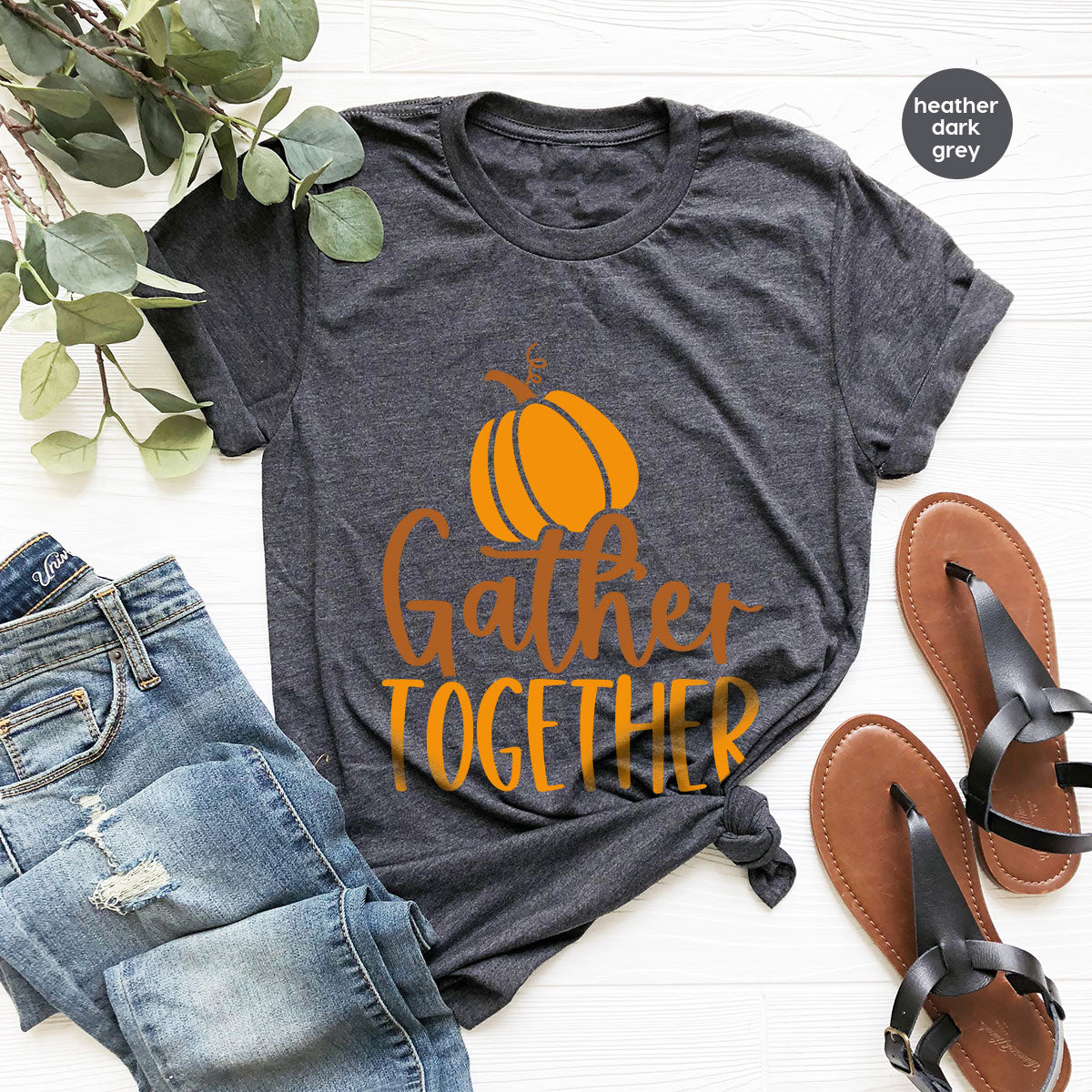 Fall Crewneck Sweatshirt, Thanksgiving Family Outfits, Pumpkin Graphic Tees, Autumn Clothing, Thankful Toddler Tshirt, Gather Together Shirt