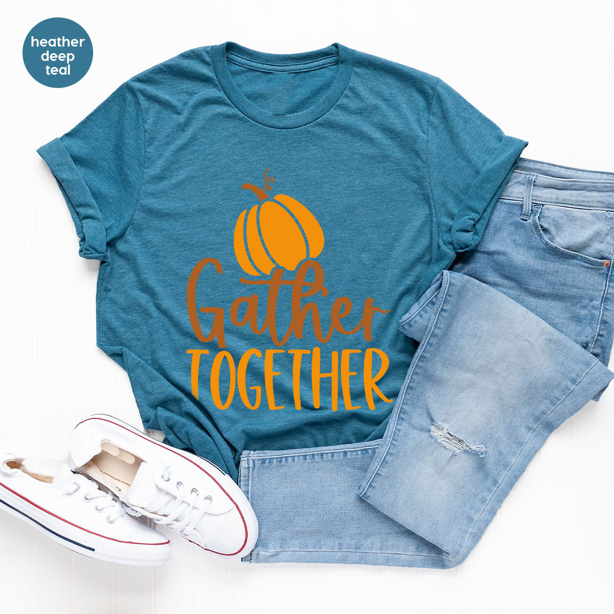 Fall Crewneck Sweatshirt, Thanksgiving Family Outfits, Pumpkin Graphic Tees, Autumn Clothing, Thankful Toddler Tshirt, Gather Together Shirt