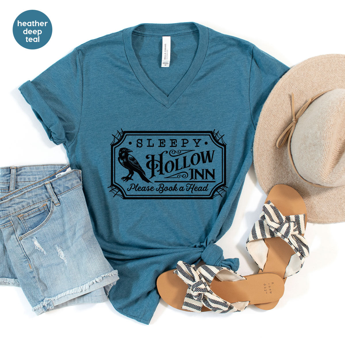 Halloween Crewneck Sweatshirt, Crow Graphic Tees, Gift for Him, Cool Movie T-Shirt, Gift for Her, Spooky Season Party VNeck Shirt