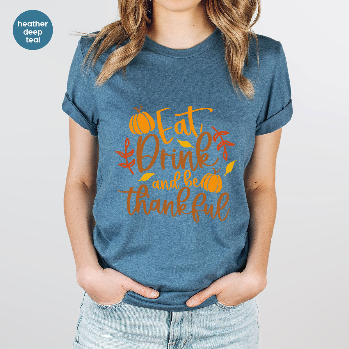 Cute Pumpkin T-Shirt, Fall Graphic Tees, Thankful Gifts, Thanksgiving Outfits, Autumn Crewneck Sweatshirt, Fall Leaves Vneck Shirt