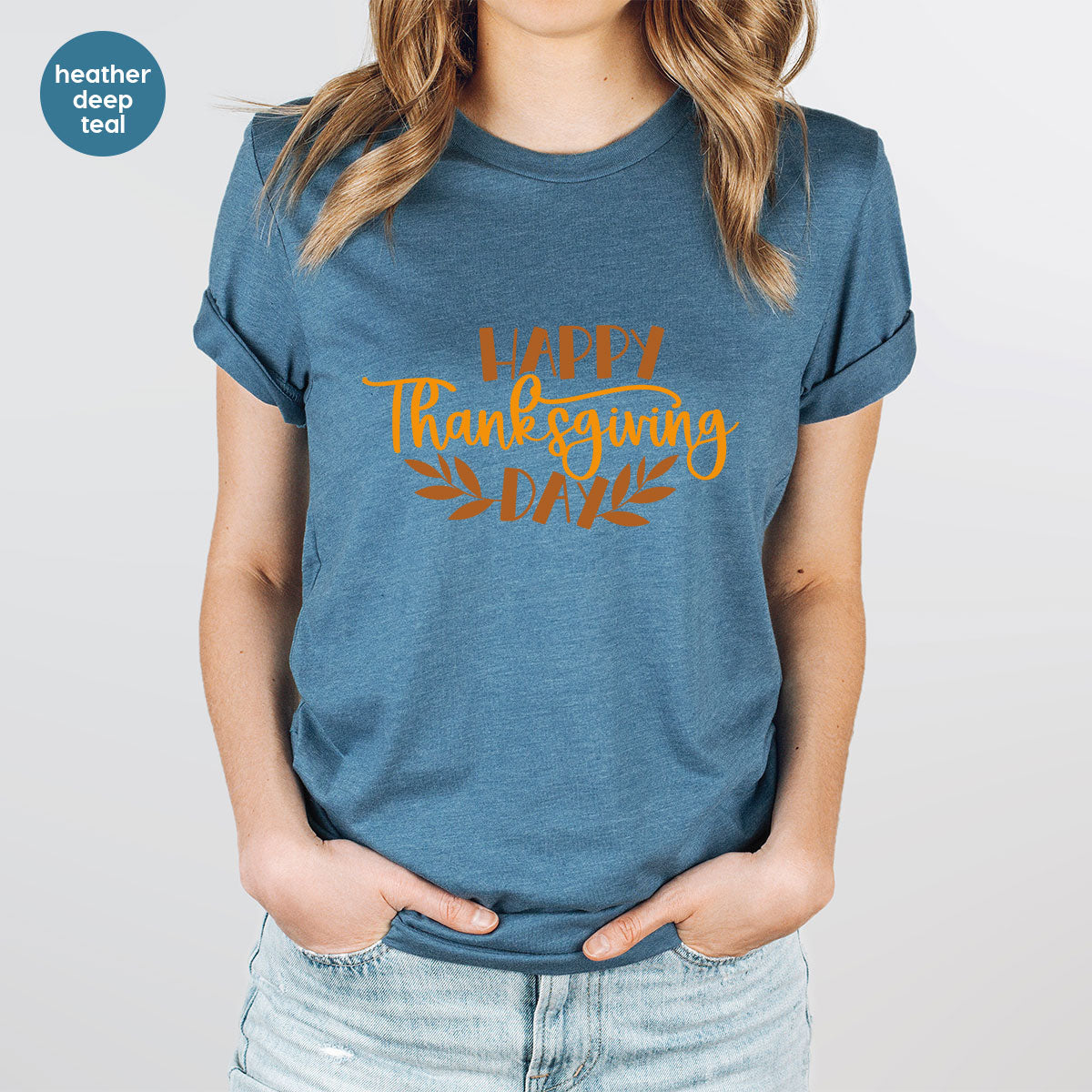 Happy Thanksgiving Day T-Shirt, Matching Family Shirts, Fall Crewneck Sweatshirt, Family Gifts, Leaves Graphic Tees, Autumn Vneck TShirt