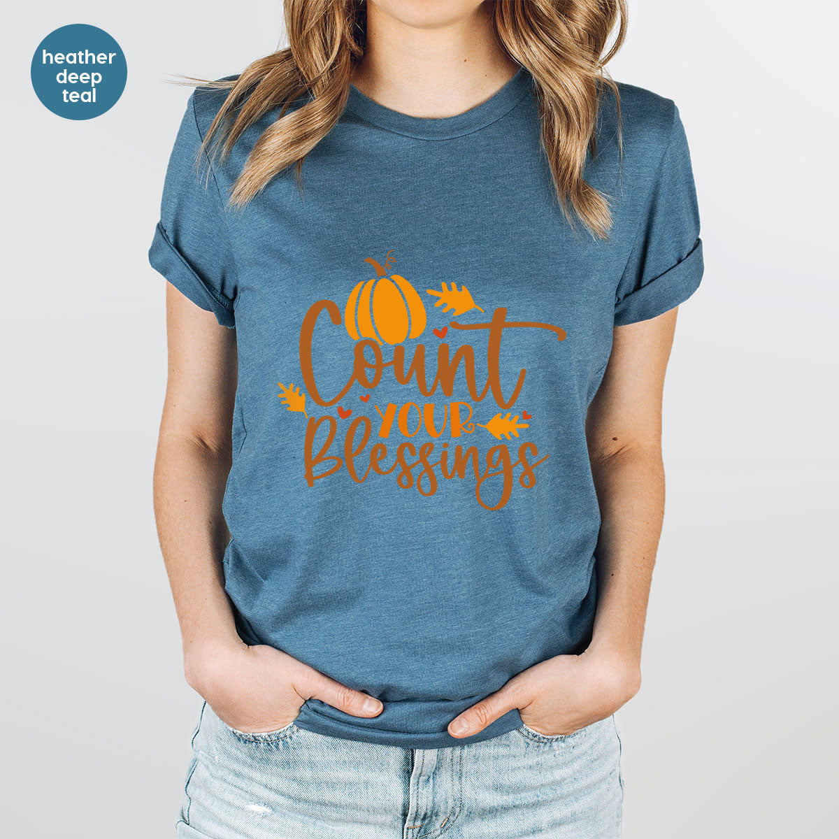 Cute Fall Outfit, Pumpkin Shirts, Gift for Her, Thanksgiving Clothing, Autumn Crewneck Sweatshirt, Blessed Vneck Tshirt, Leaves Graphic Tees