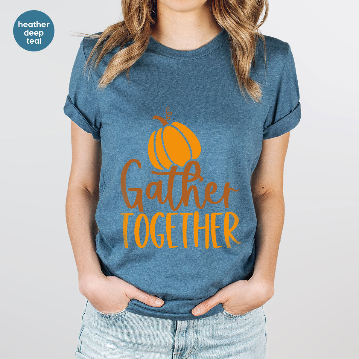 Fall Crewneck Sweatshirt, Thanksgiving Family Outfits, Pumpkin Graphic Tees, Autumn Clothing, Thankful Toddler Tshirt, Gather Together Shirt