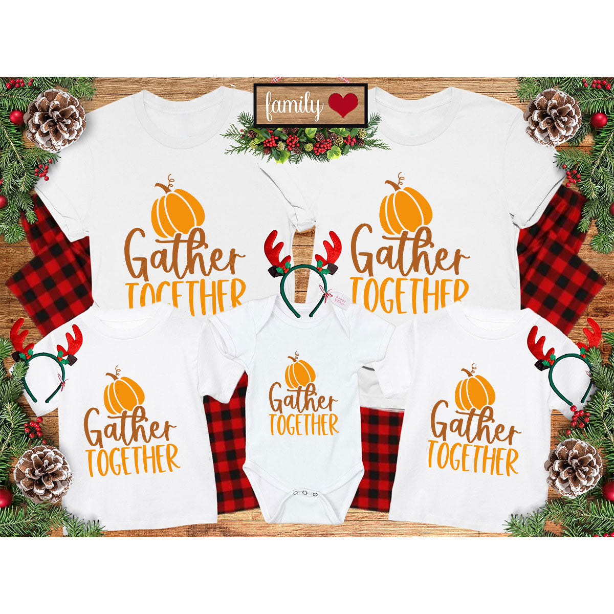 Fall Crewneck Sweatshirt, Thanksgiving Family Outfits, Pumpkin Graphic Tees, Autumn Clothing, Thankful Toddler Tshirt, Gather Together Shirt