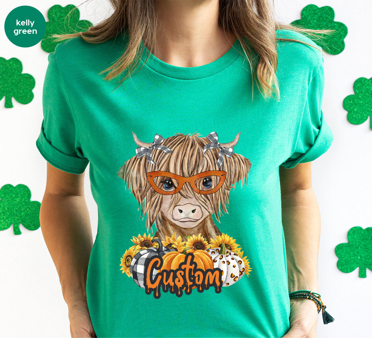 Custom Cow Shirt, Fall Graphic Tees, Personalized Farmer Gifts, Customized Pumpkin T-Shirt, Kids Farm Clothing, Thanksgiving Vneck Tshirt