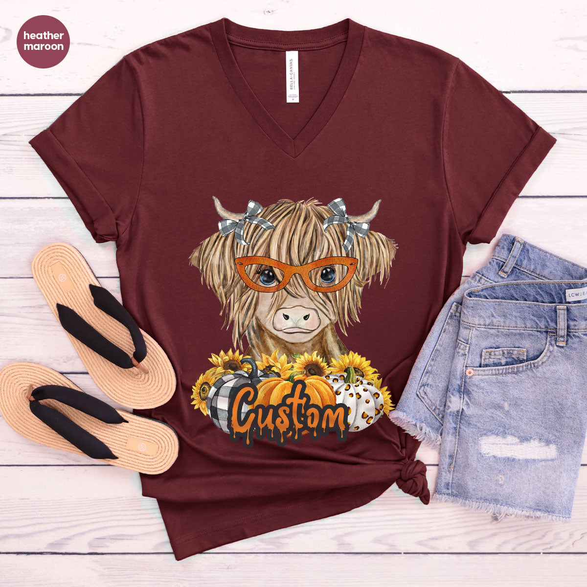 Custom Cow Shirt, Fall Graphic Tees, Personalized Farmer Gifts, Customized Pumpkin T-Shirt, Kids Farm Clothing, Thanksgiving Vneck Tshirt